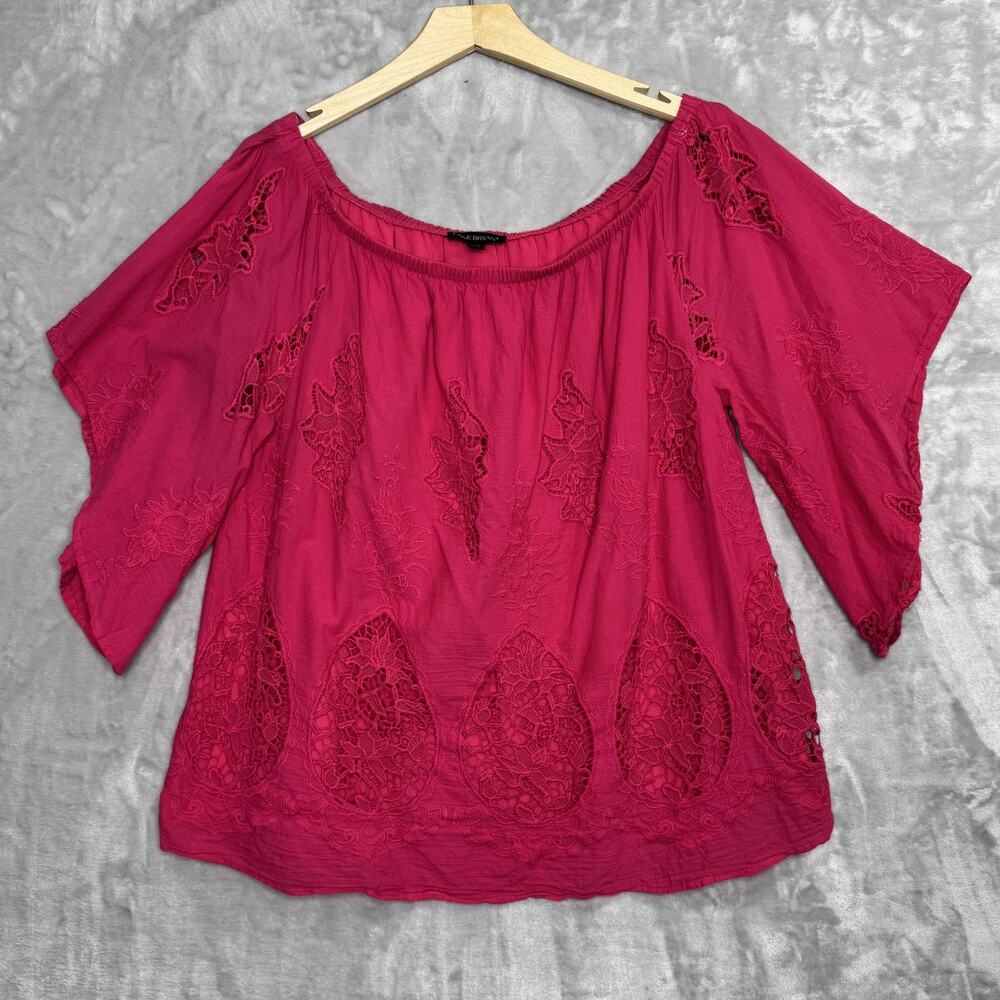 Lane Bryant Shirt Womens 14/16 Pink Embroidered Eyelet Boho Flowy Cotton Top